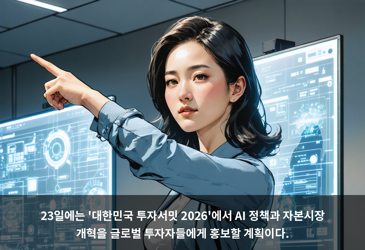 23일에는 '대한민국 투자서밋 2026'에서 AI 정책과 자본시장 개혁을 글로벌 투자자들에게 홍보할 계획이다.