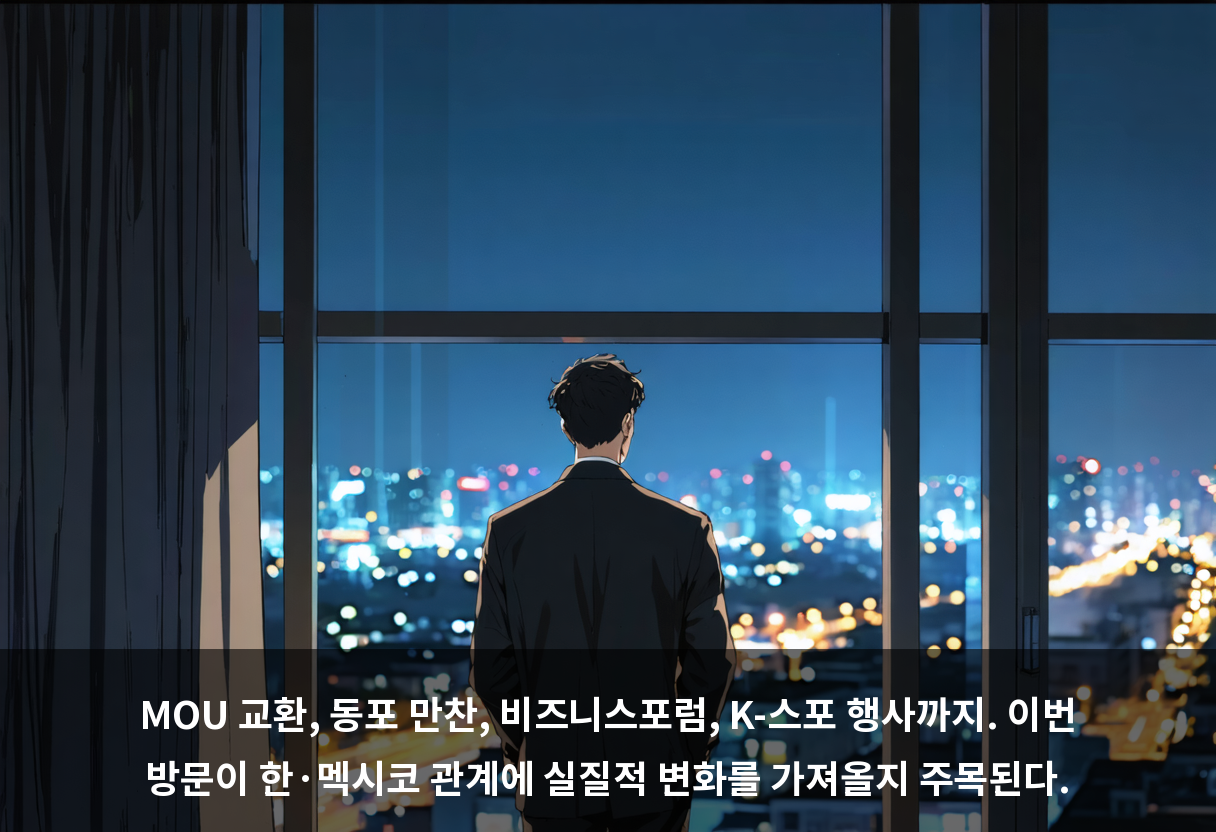 MOU 교환, 동포 만찬, 비즈니스포럼, K-스포 행사까지. 이번 방문이 한·멕시코 관계에 실질적 변화를 가져올지 주목된다.