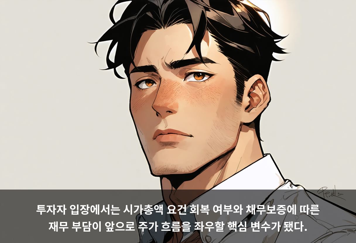 투자자 입장에서는 시가총액 요건 회복 여부와 채무보증에 따른 재무 부담이 앞으로 주가 흐름을 좌우할 핵심 변수가 됐다.