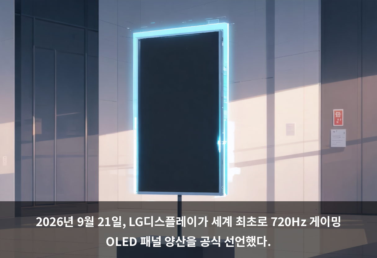 2026년 9월 21일, LG디스플레이가 세계 최초로 720Hz 게이밍 OLED 패널 양산을 공식 선언했다.