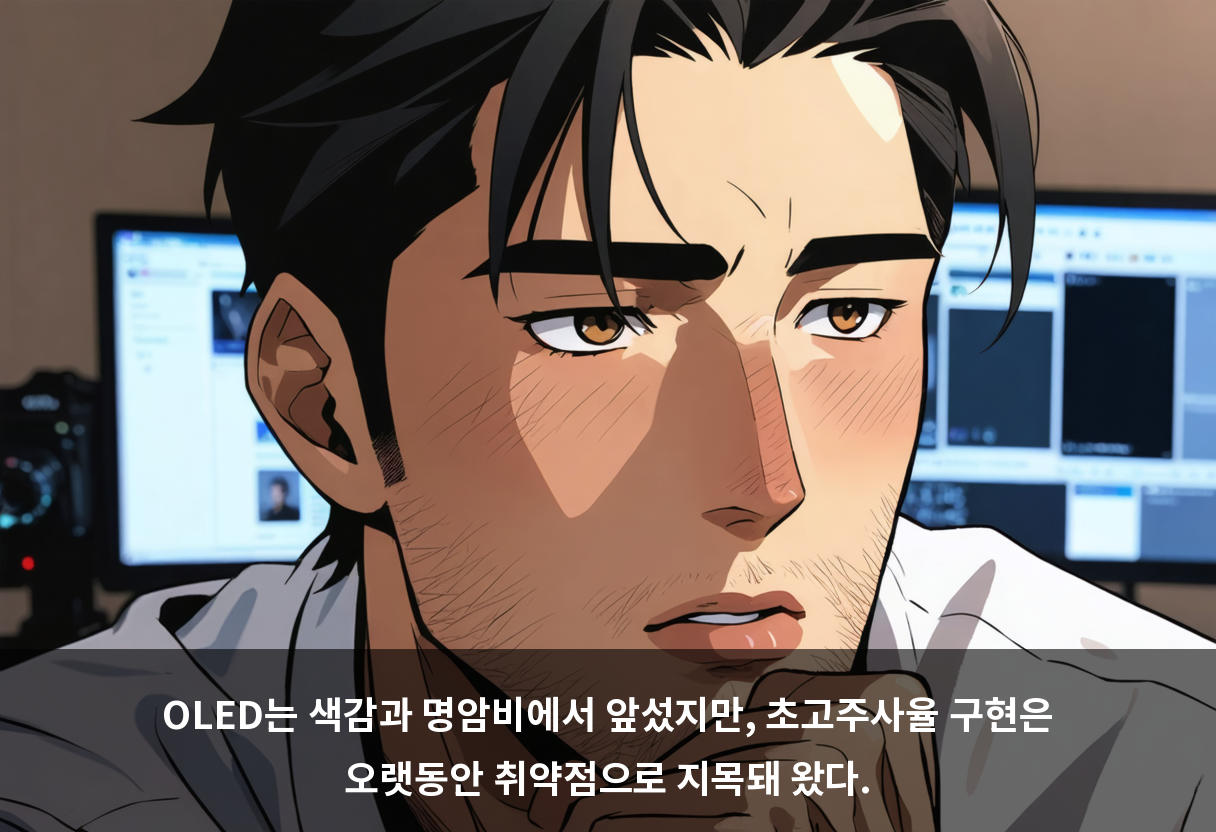 OLED는 색감과 명암비에서 앞섰지만, 초고주사율 구현은 오랫동안 취약점으로 지목돼 왔다.