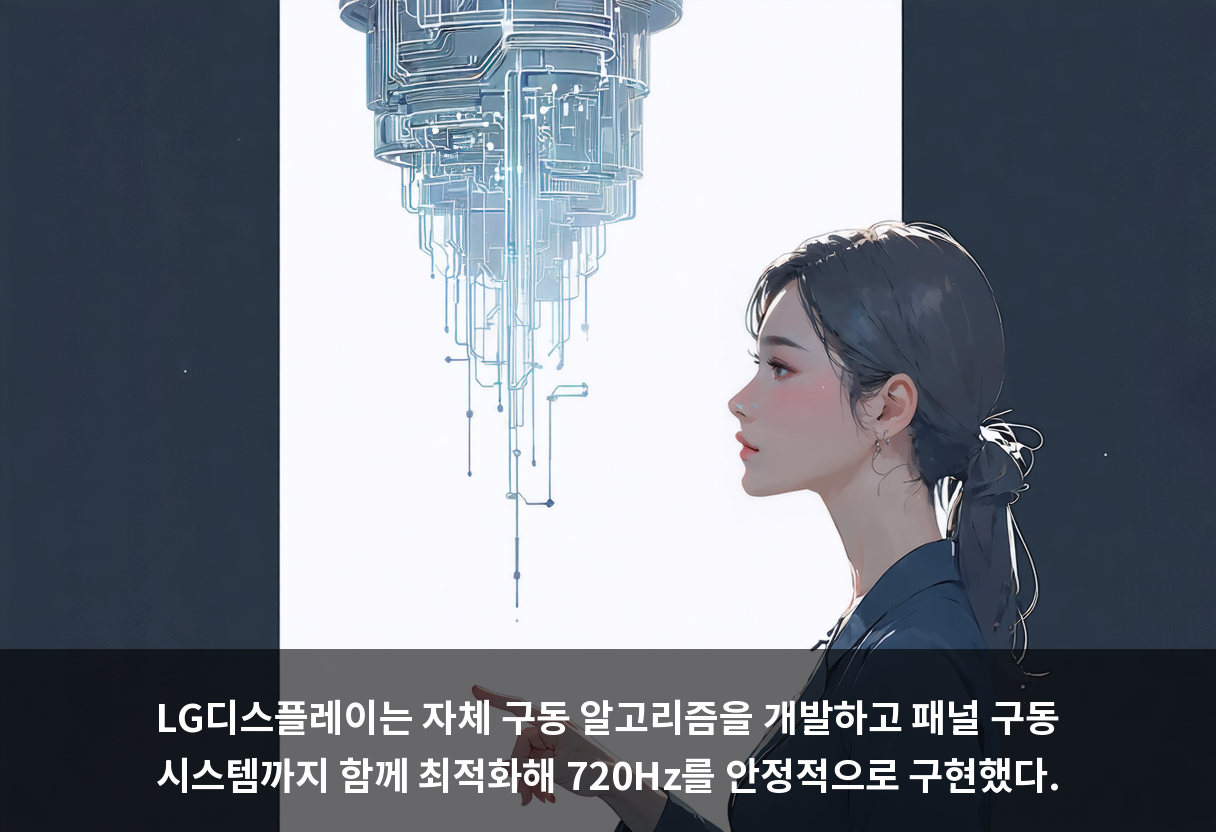 LG디스플레이는 자체 구동 알고리즘을 개발하고 패널 구동 시스템까지 함께 최적화해 720Hz를 안정적으로 구현했다.