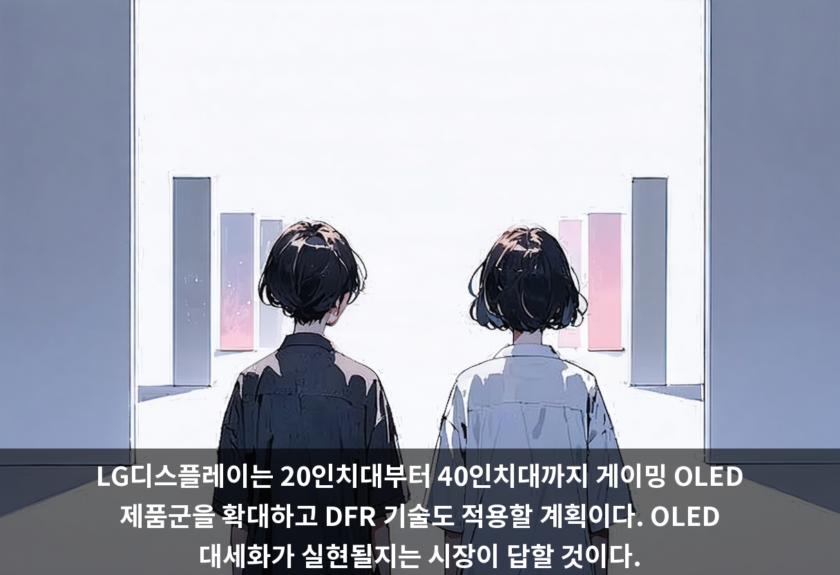 LG디스플레이는 20인치대부터 40인치대까지 게이밍 OLED 제품군을 확대하고 DFR 기술도 적용할 계획이다. OLED 대세화가 실현될지는 시장이 답할 것이다.