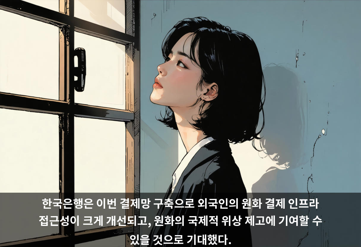 한국은행은 이번 결제망 구축으로 외국인의 원화 결제 인프라 접근성이 크게 개선되고, 원화의 국제적 위상 제고에 기여할 수 있을 것으로 기대했다.