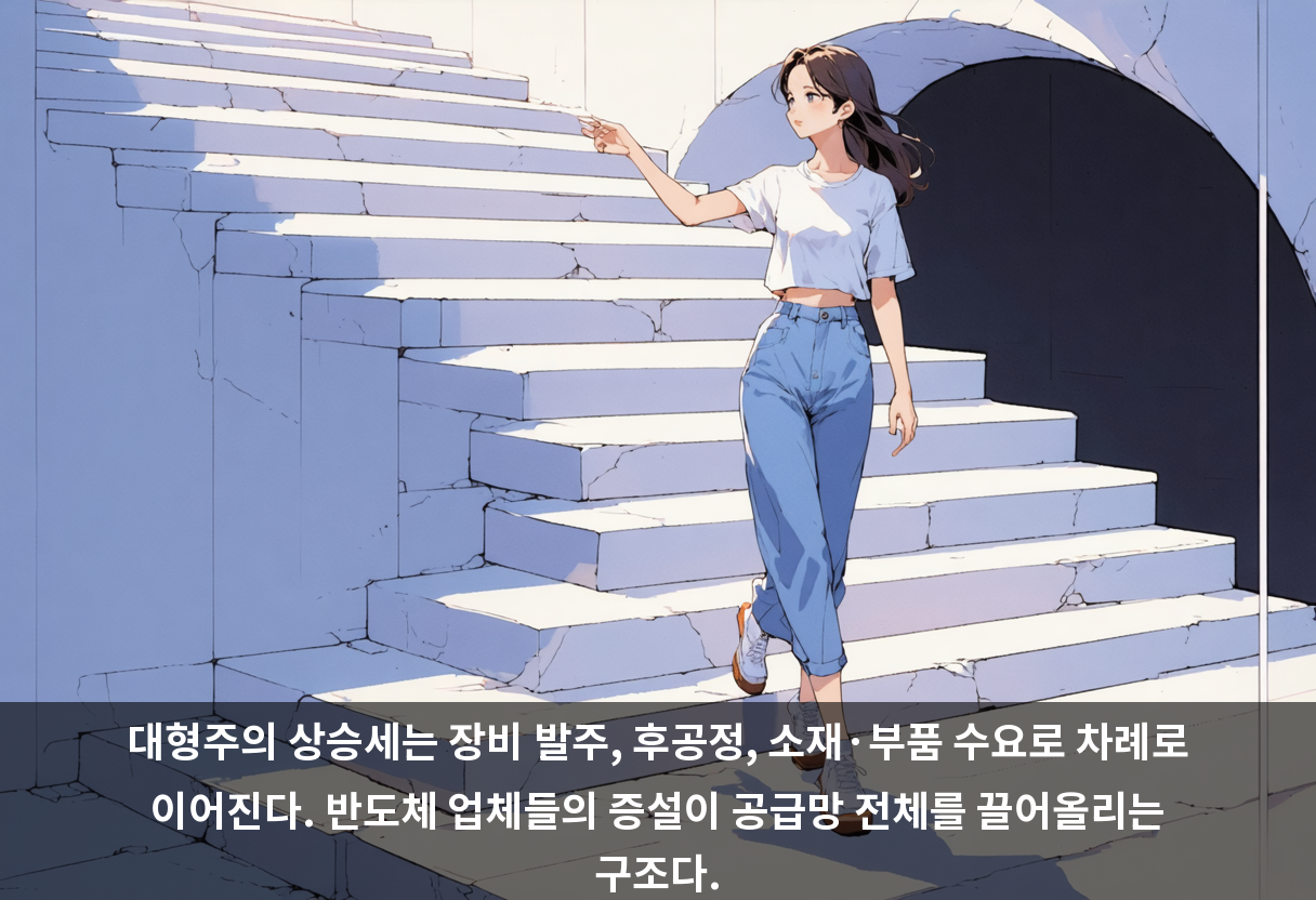 대형주의 상승세는 장비 발주, 후공정, 소재·부품 수요로 차례로 이어진다. 반도체 업체들의 증설이 공급망 전체를 끌어올리는 구조다.