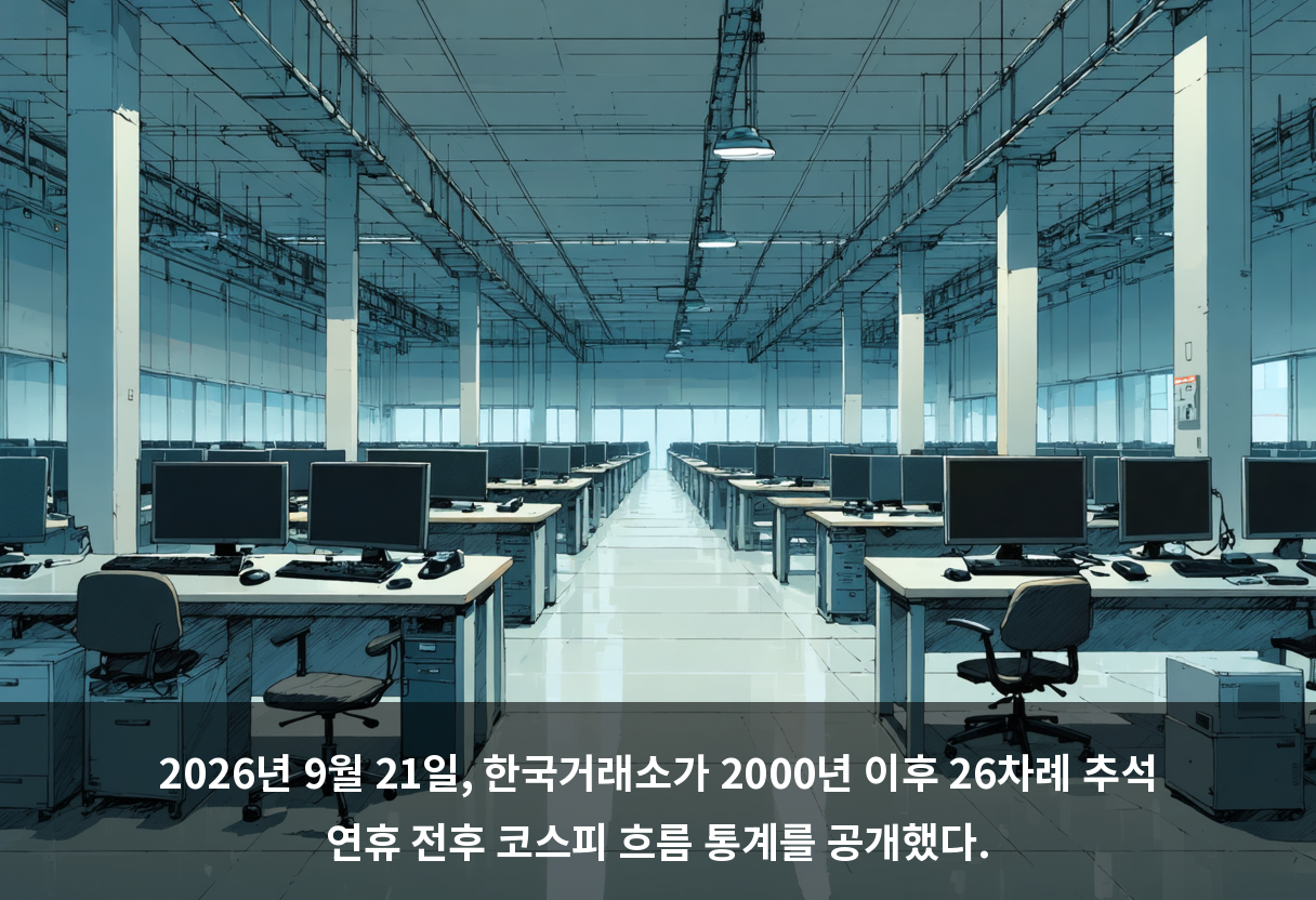 2026년 9월 21일, 한국거래소가 2000년 이후 26차례 추석 연휴 전후 코스피 흐름 통계를 공개했다.