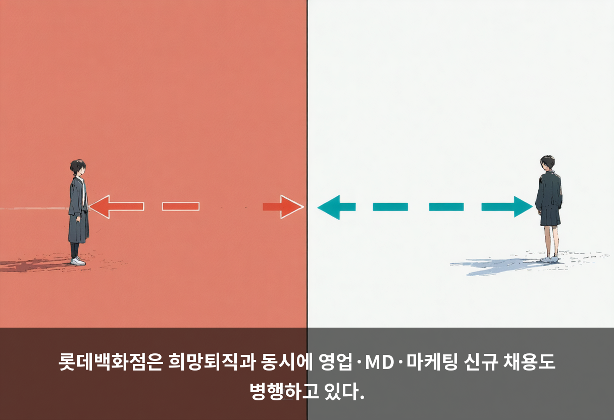 롯데백화점은 희망퇴직과 동시에 영업·MD·마케팅 신규 채용도 병행하고 있다.