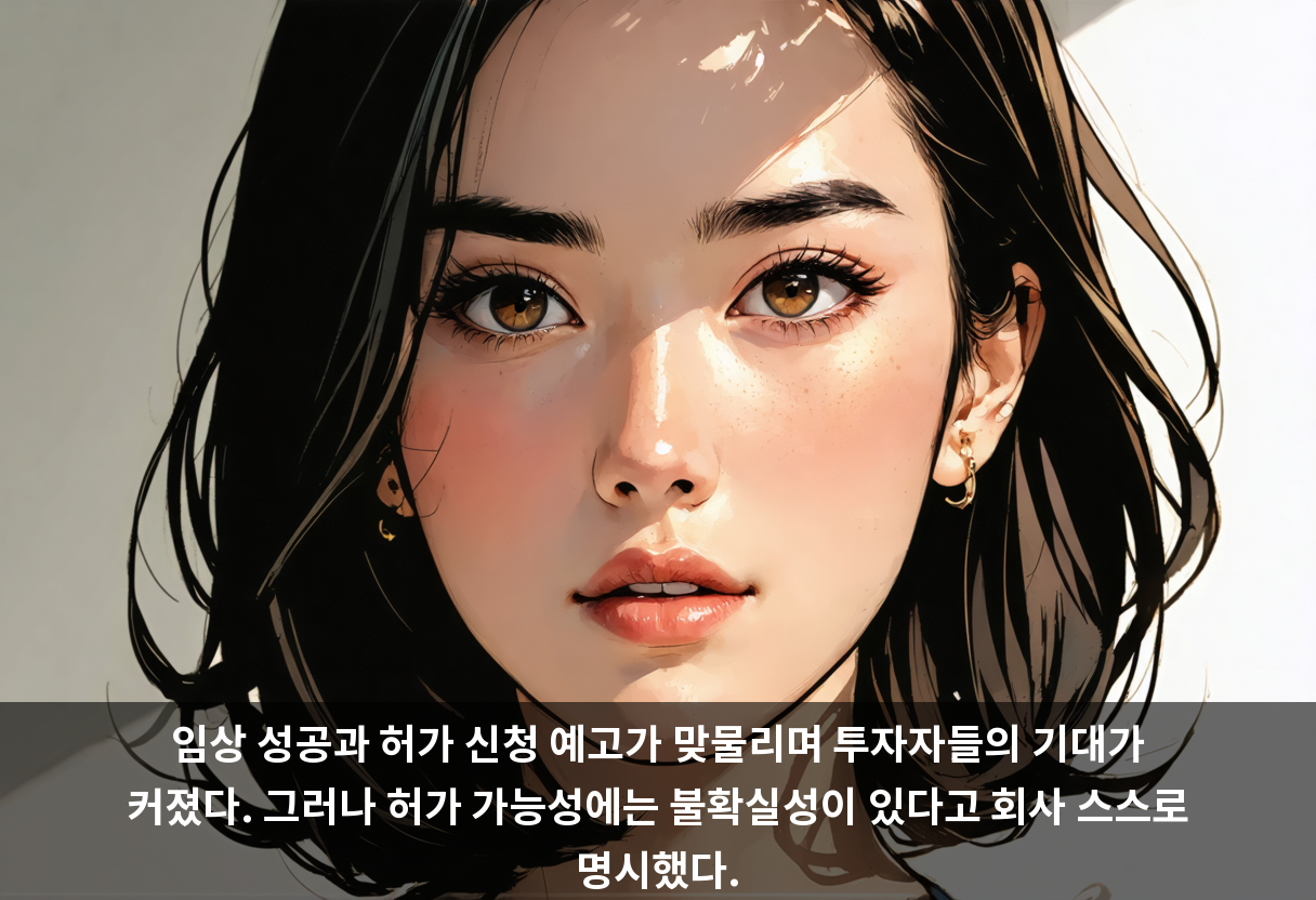 임상 성공과 허가 신청 예고가 맞물리며 투자자들의 기대가 커졌다. 그러나 허가 가능성에는 불확실성이 있다고 회사 스스로 명시했다.