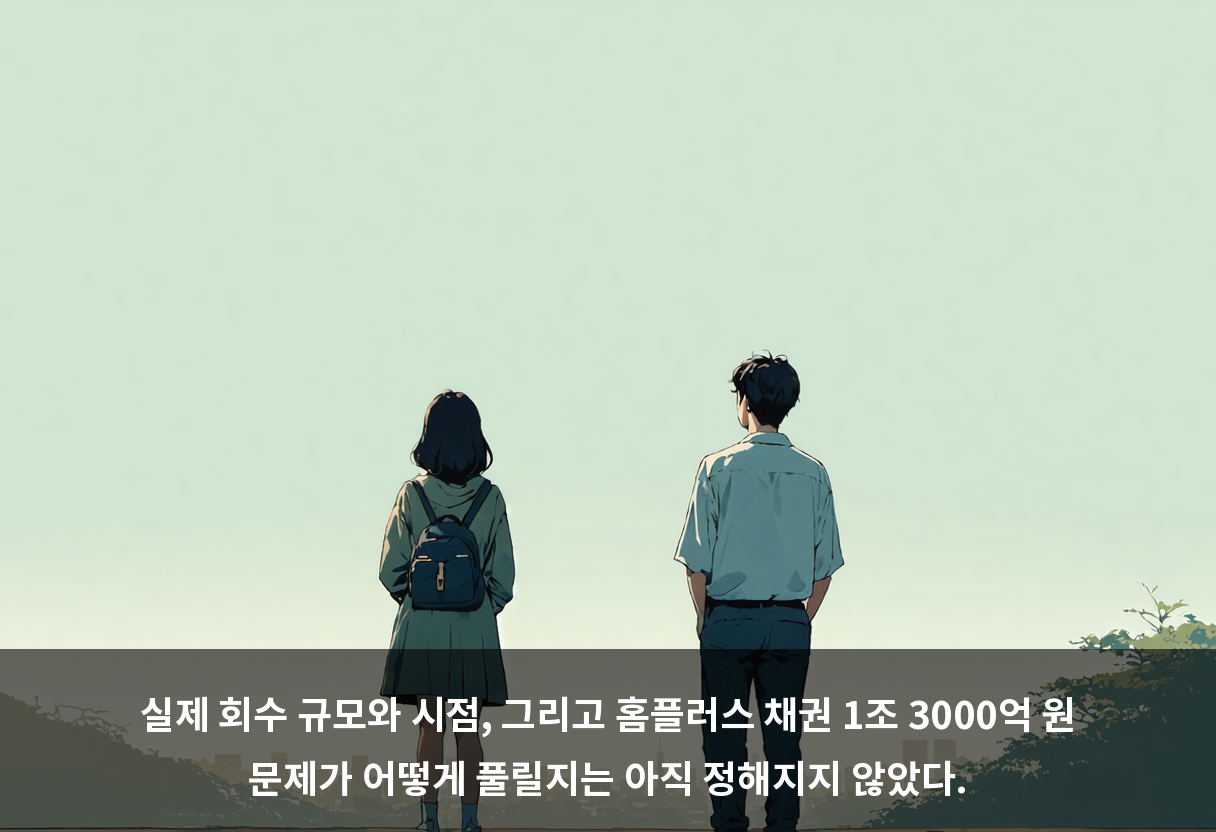 실제 회수 규모와 시점, 그리고 홈플러스 채권 1조 3000억 원 문제가 어떻게 풀릴지는 아직 정해지지 않았다.