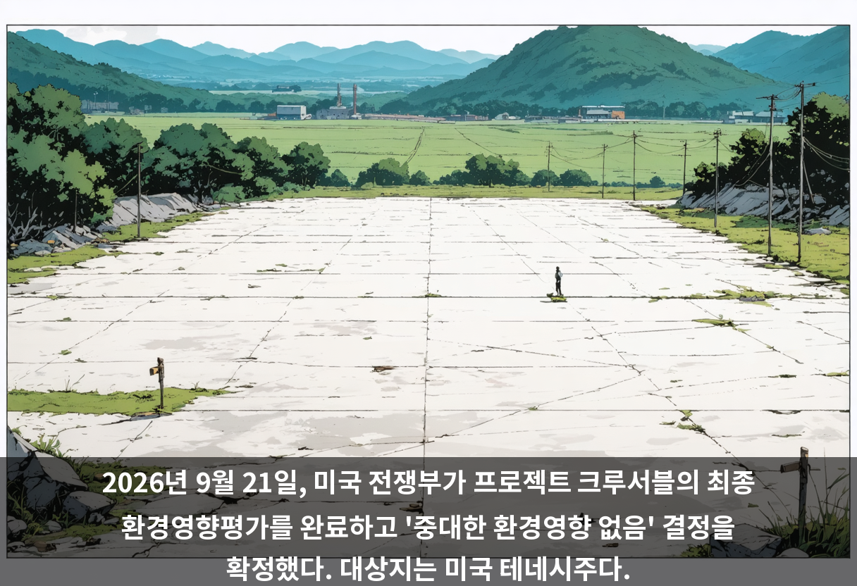 2026년 9월 21일, 미국 전쟁부가 프로젝트 크루서블의 최종 환경영향평가를 완료하고 '중대한 환경영향 없음' 결정을 확정했다. 대상지는 미국 테네시주다.