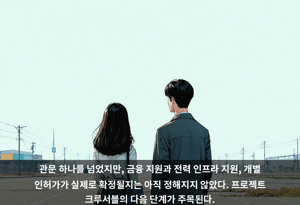 관문 하나를 넘었지만, 금융 지원과 전력 인프라 지원, 개별 인허가가 실제로 확정될지는 아직 정해지지 않았다. 프로젝트 크루서블의 다음 단계가 주목된다.