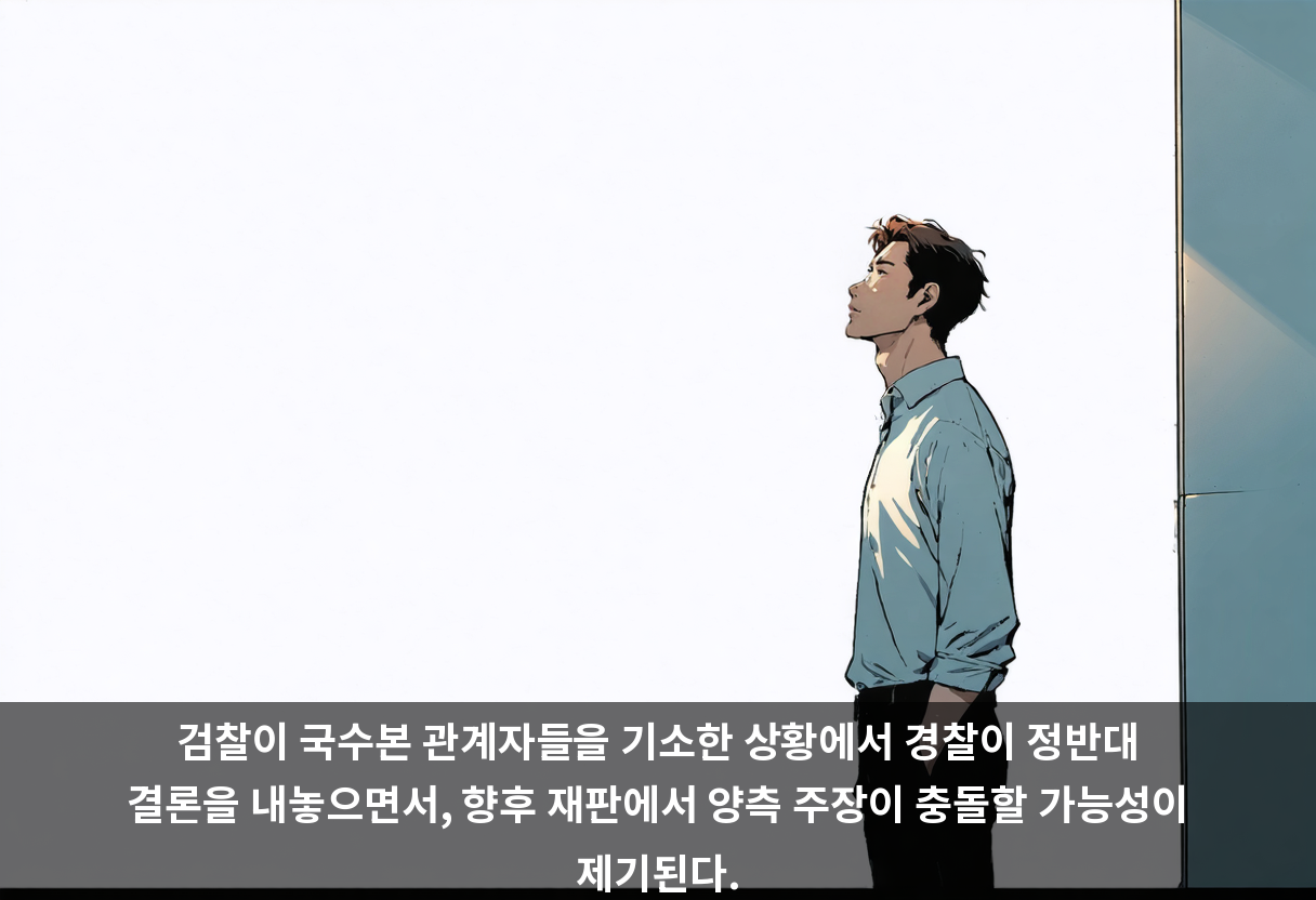 검찰이 국수본 관계자들을 기소한 상황에서 경찰이 정반대 결론을 내놓으면서, 향후 재판에서 양측 주장이 충돌할 가능성이 제기된다.