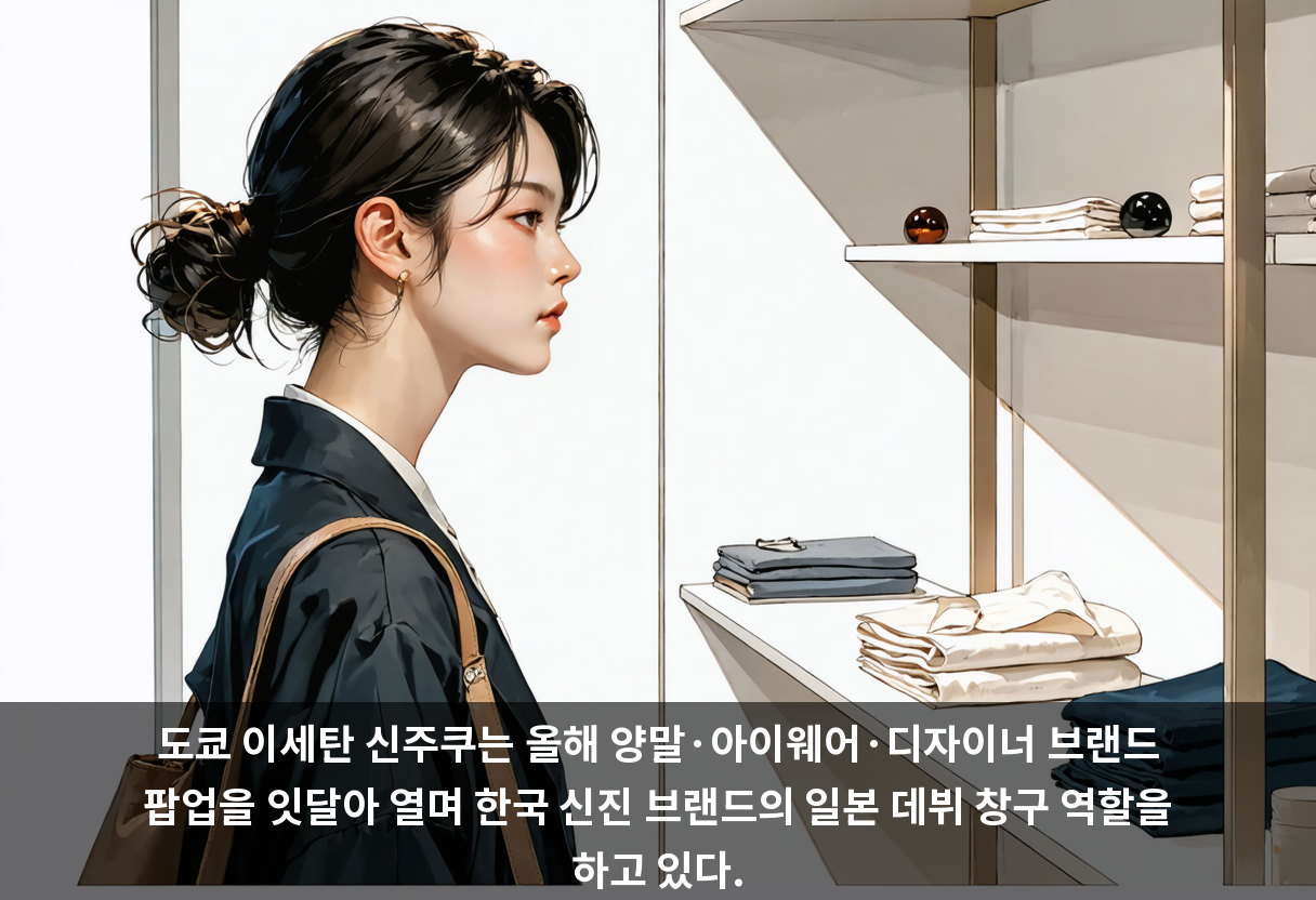 도쿄 이세탄 신주쿠는 올해 양말·아이웨어·디자이너 브랜드 팝업을 잇달아 열며 한국 신진 브랜드의 일본 데뷔 창구 역할을 하고 있다.