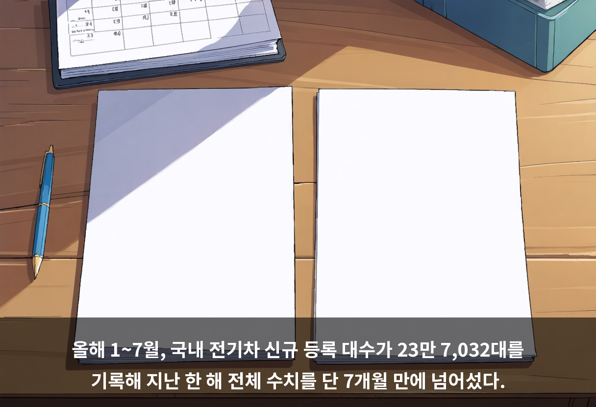 올해 1~7월, 국내 전기차 신규 등록 대수가 23만 7,032대를 기록해 지난 한 해 전체 수치를 단 7개월 만에 넘어섰다.