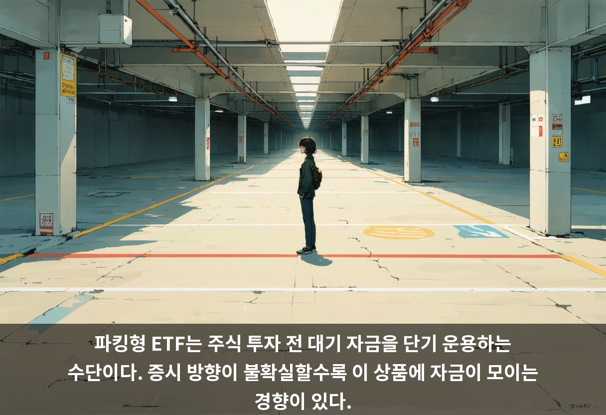 파킹형 ETF는 주식 투자 전 대기 자금을 단기 운용하는 수단이다. 증시 방향이 불확실할수록 이 상품에 자금이 모이는 경향이 있다.