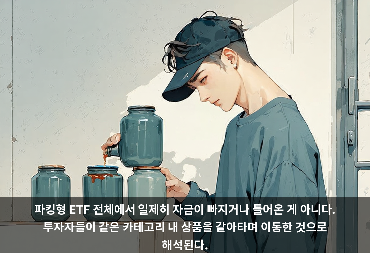 파킹형 ETF 전체에서 일제히 자금이 빠지거나 들어온 게 아니다. 투자자들이 같은 카테고리 내 상품을 갈아타며 이동한 것으로 해석된다.