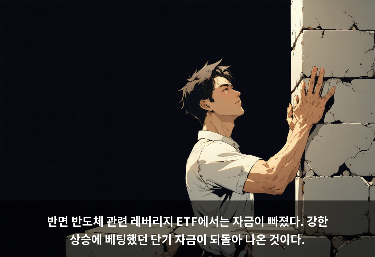 반면 반도체 관련 레버리지 ETF에서는 자금이 빠졌다. 강한 상승에 베팅했던 단기 자금이 되돌아 나온 것이다.