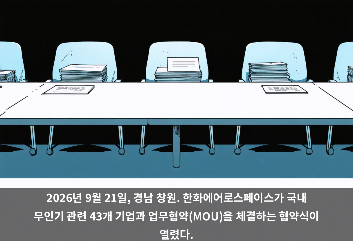 2026년 9월 21일, 경남 창원 한화에어로스페이스 사업장에서 국내 무인기 관련 43개 기업과 업무협약(MOU) 체결식이 열렸다.