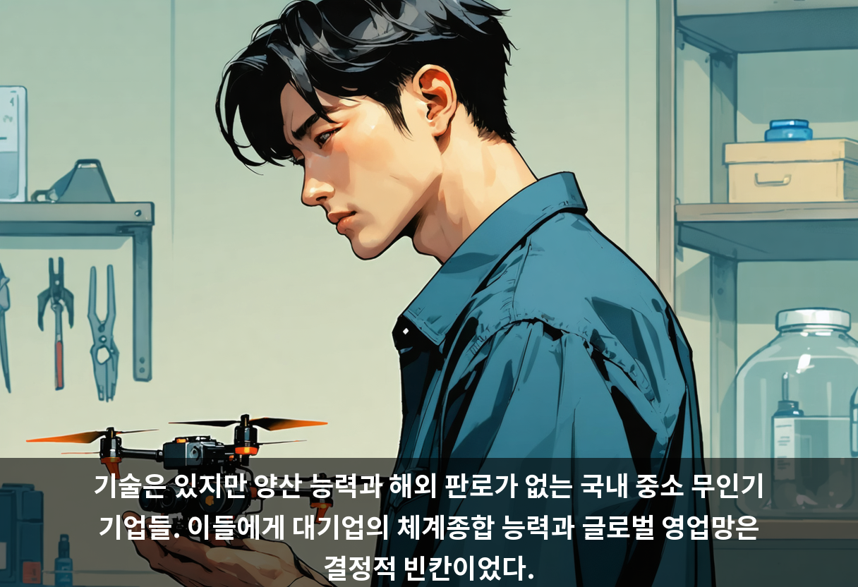 국내 무인기 중소기업들은 뛰어난 기술을 가지고 있어도 대규모 양산 능력과 해외 영업망이 부족해 혼자서 글로벌 시장에 나서기 어려운 구조였다.