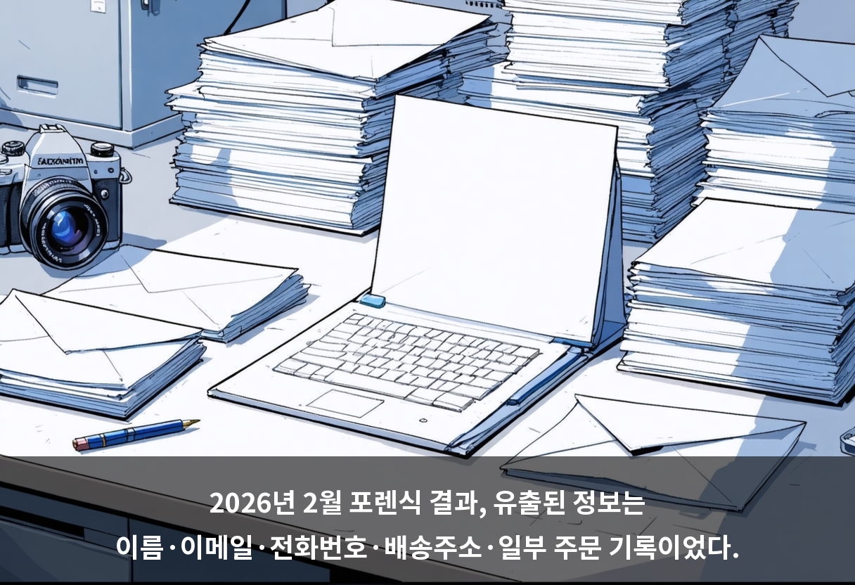 2026년 2월 포렌식 결과, 유출된 정보는 이름·이메일·전화번호·배송주소·일부 주문 기록이었다.
