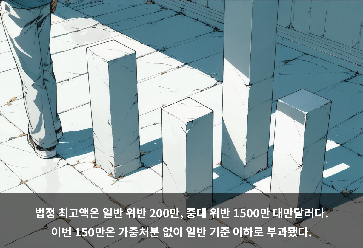 법정 최고액은 일반 위반 200만, 중대 위반 1500만 대만달러다. 이번 150만은 가중처분 없이 일반 기준 이하로 부과됐다.