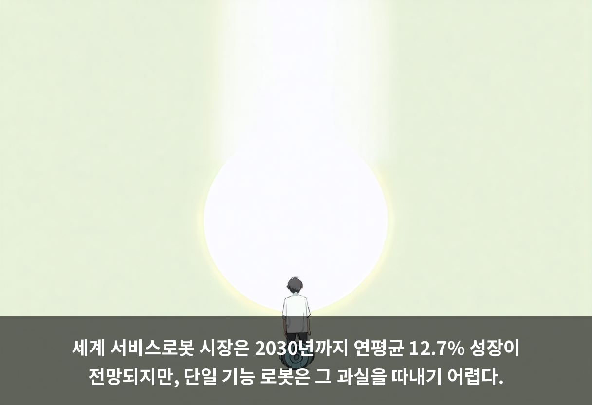 세계 서비스로봇 시장은 2030년까지 연평균 12.7% 성장이 전망되지만, 단일 기능 로봇은 그 과실을 따내기 어렵다.