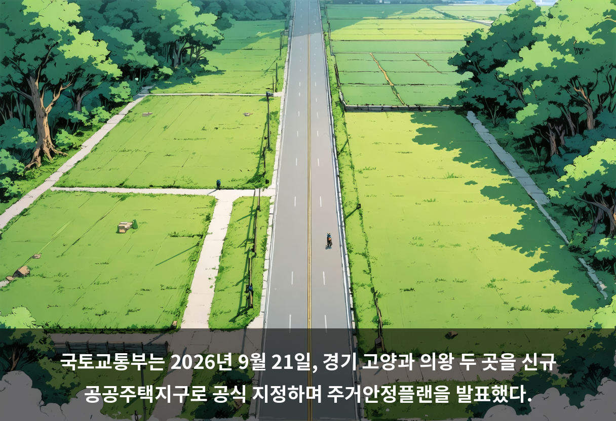 국토교통부는 2026년 9월 21일, 경기 고양과 의왕 두 곳을 신규 공공주택지구로 공식 지정하며 주거안정플랜을 발표했다.
