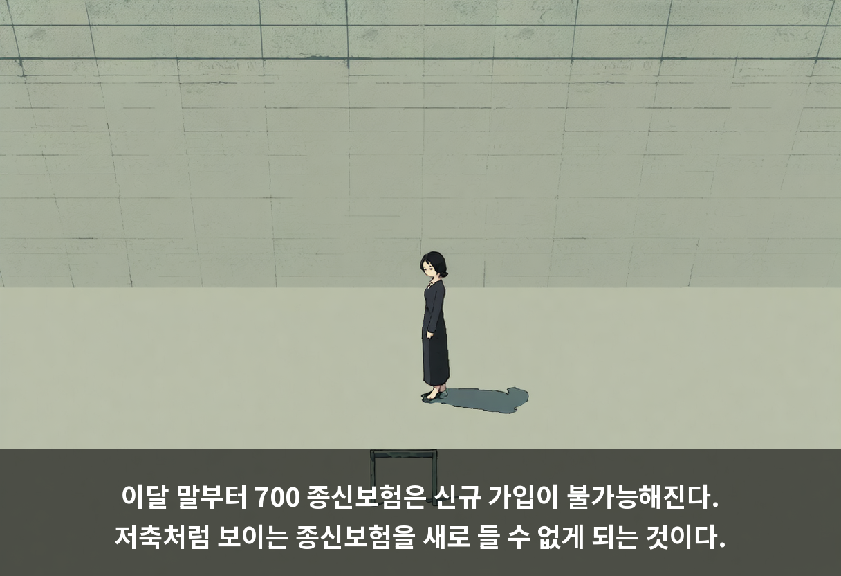 이달 말부터 700 종신보험은 신규 가입이 불가능해진다. 저축처럼 보이는 종신보험을 새로 들 수 없게 되는 것이다.