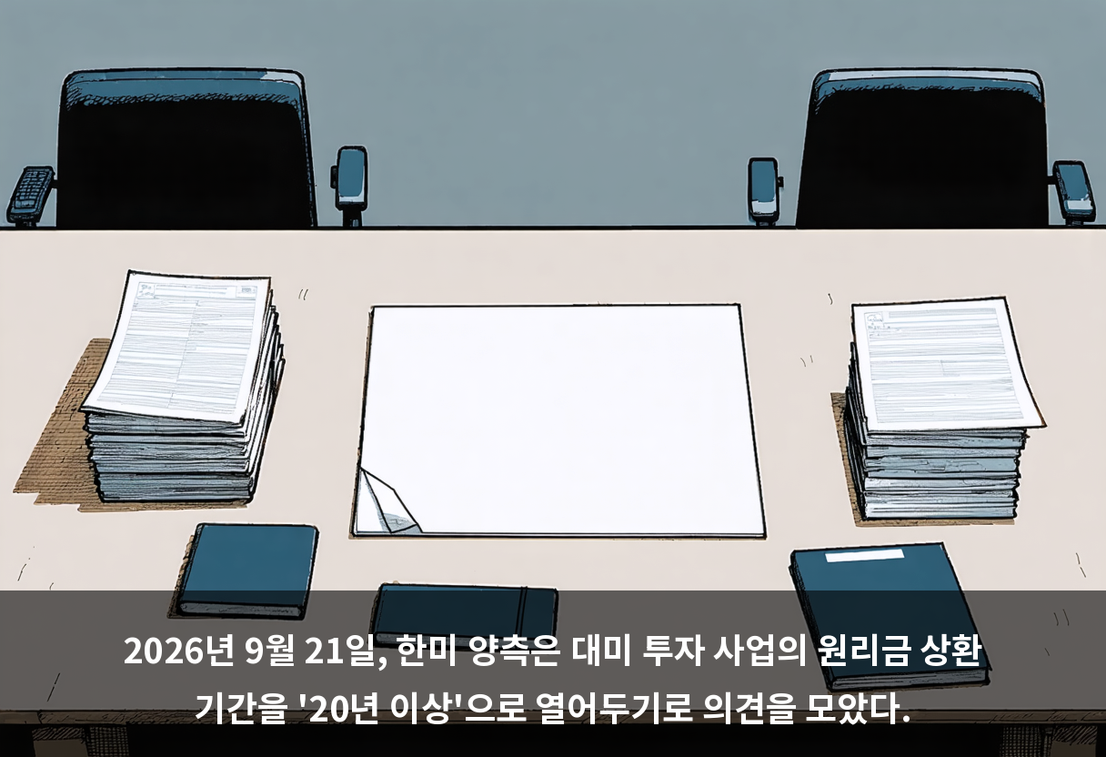 2026년 9월 21일, 한미 양측은 대미 투자 사업의 원리금 상환 기간을 '20년 이상'으로 열어두기로 의견을 모았다.
