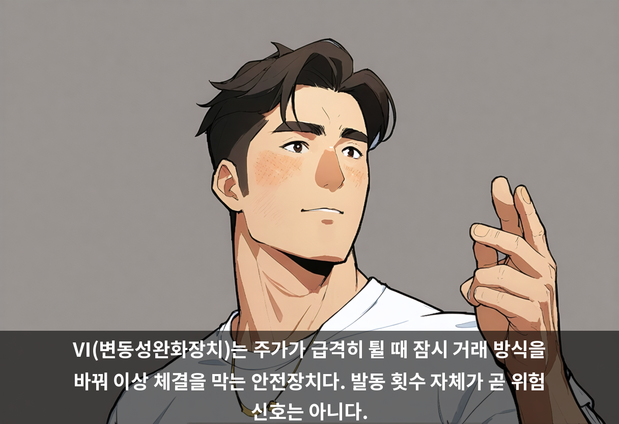 VI(변동성완화장치)는 주가가 급격히 튈 때 잠시 거래 방식을 바꿔 이상 체결을 막는 안전장치다. 발동 횟수 자체가 곧 위험 신호는 아니다.