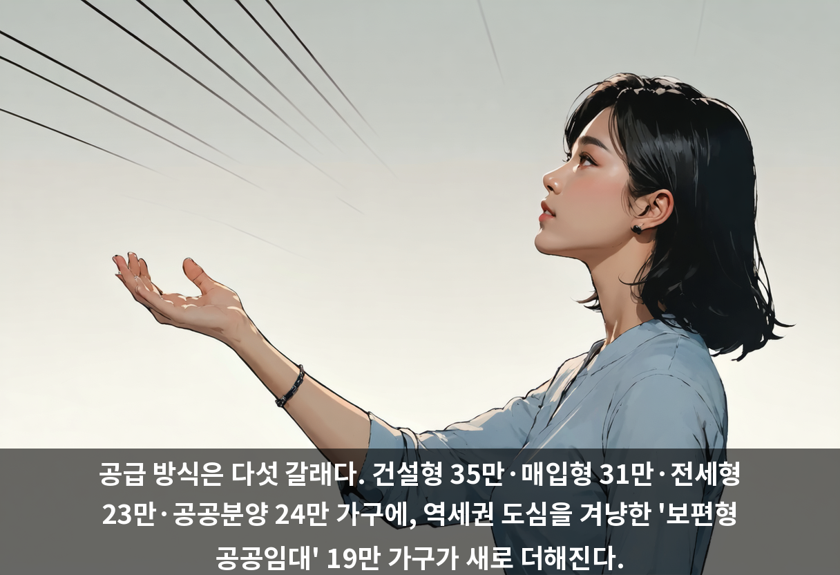 이번 플랜의 핵심은 새로 도입하는 '보편형 공공임대' 19만 가구다. 역세권·도심 선호 입지에 중형 평형과 품질을 갖추고, 다양한 계층이 부담 가능한 임대료로 거주할 수 있도록 설계됐다.