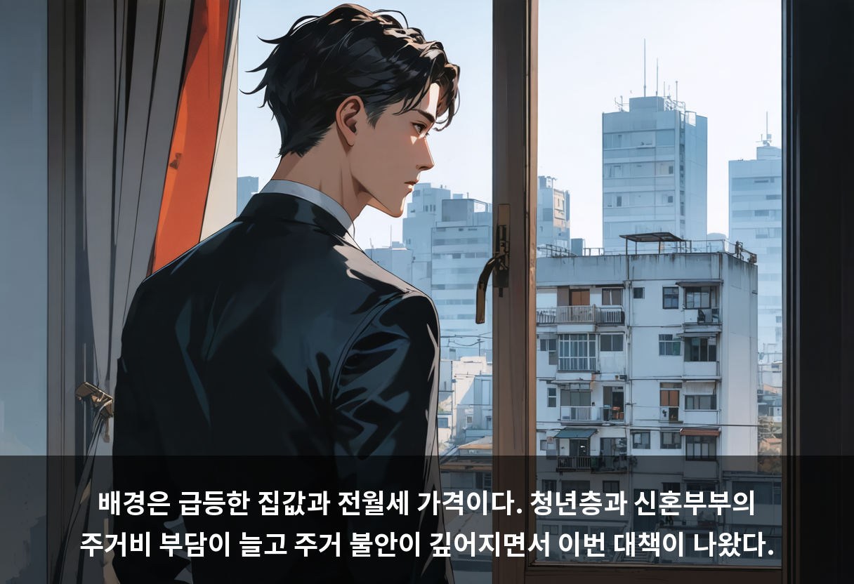 배경은 급등한 집값과 전월세 가격이다. 청년층과 신혼부부의 주거비 부담이 늘고 주거 불안이 깊어지면서 이번 대책이 나왔다.