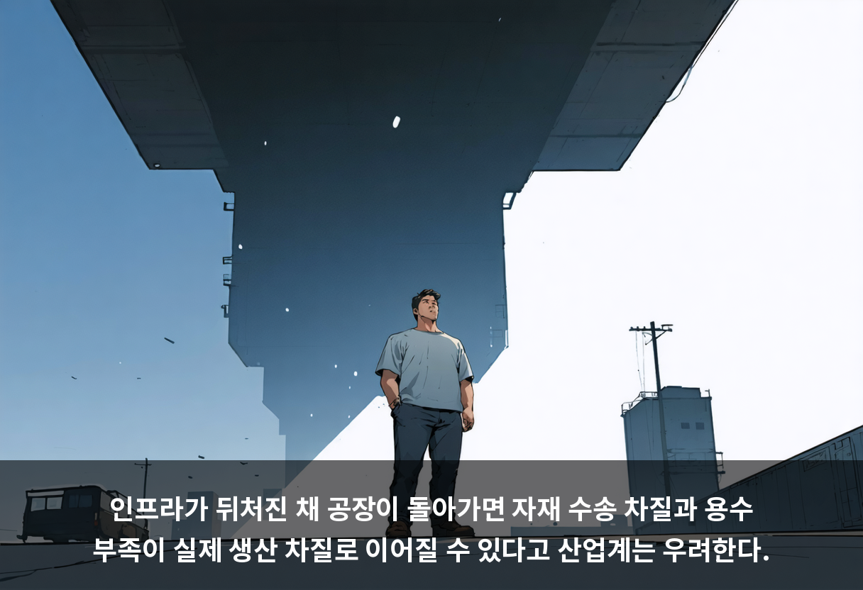 인프라가 뒤처진 채 공장이 돌아가면 자재 수송 차질과 용수 부족이 실제 생산 차질로 이어질 수 있다고 산업계는 우려한다.