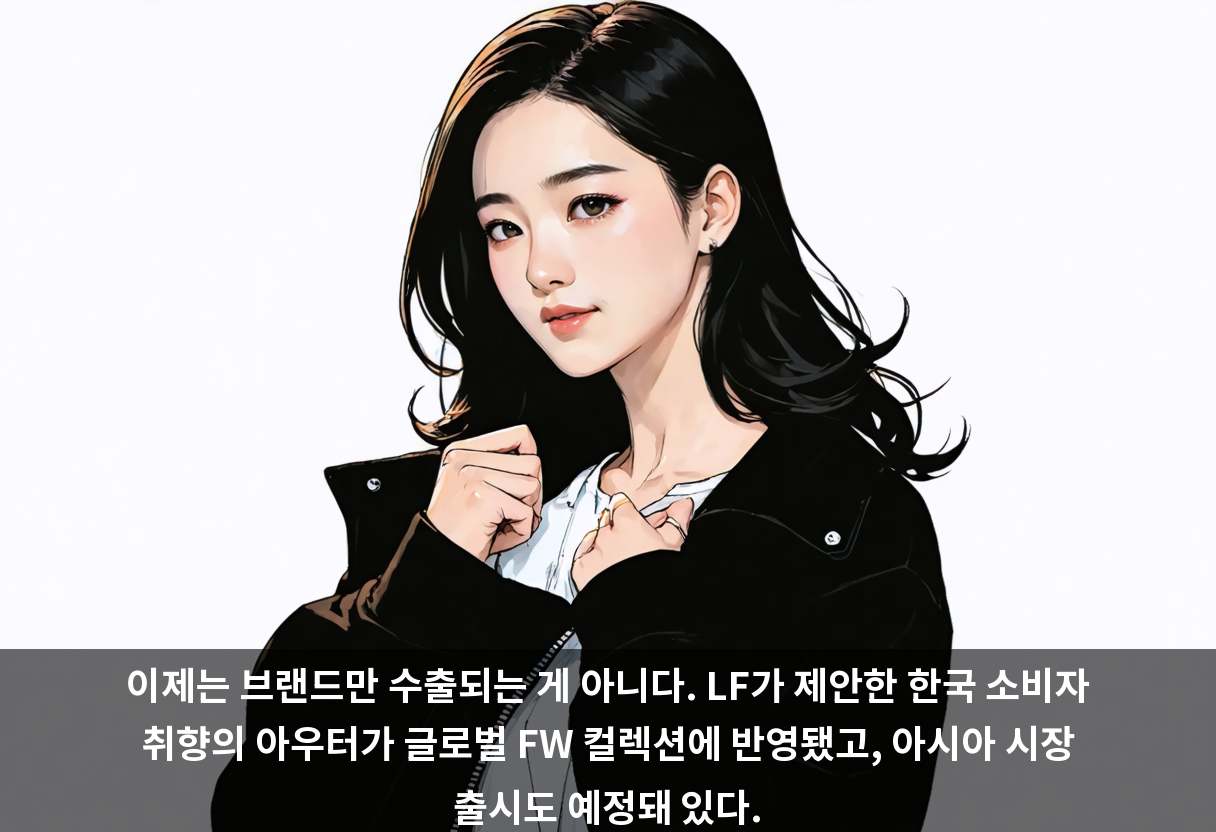 이제는 브랜드만 수출되는 게 아니다. LF가 제안한 한국 소비자 취향의 아우터가 글로벌 FW 컬렉션에 반영됐고, 아시아 시장 출시도 예정돼 있다.