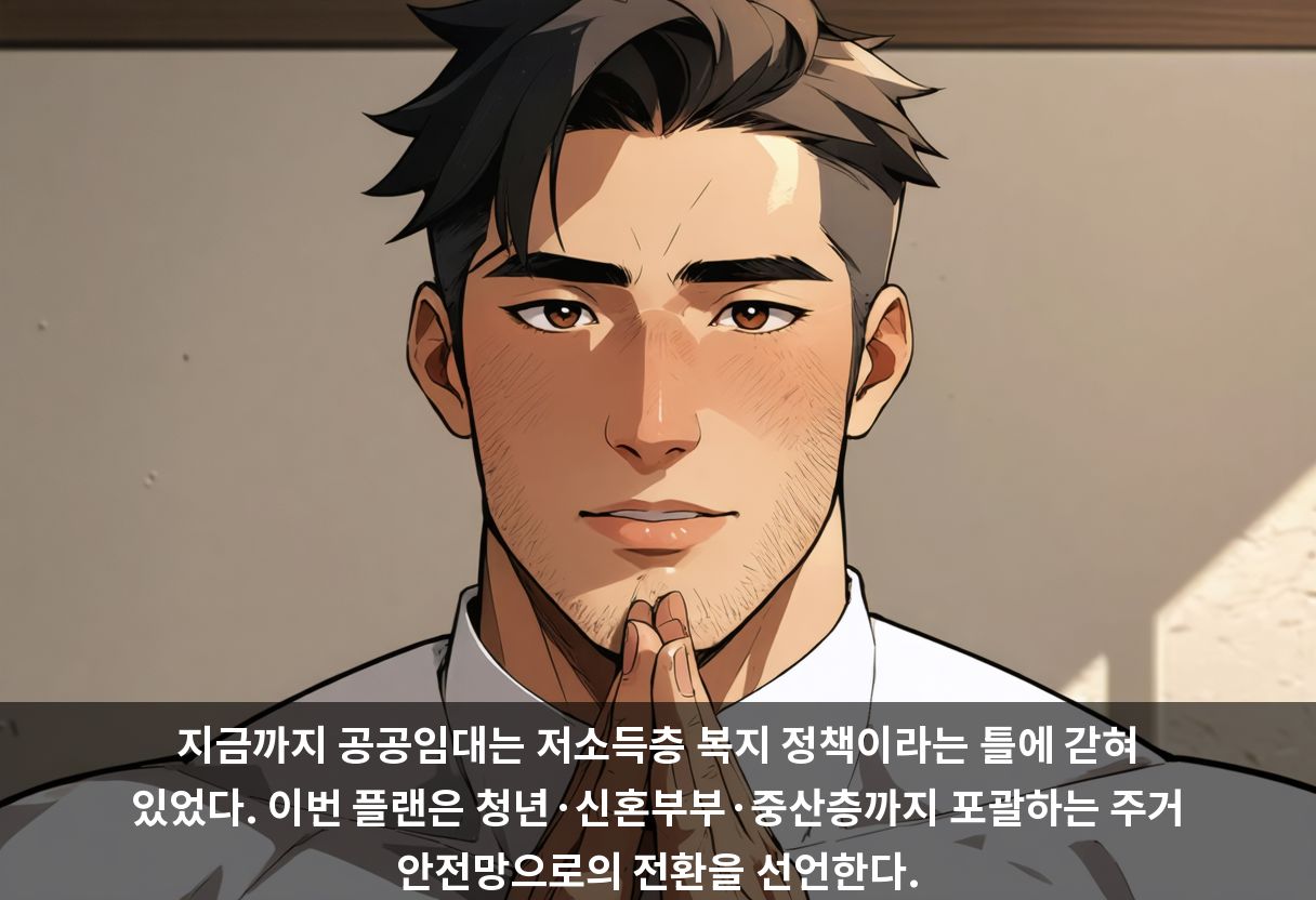 지금까지 공공임대는 저소득층 복지 정책이라는 틀에 갇혀 있었다. 이번 플랜은 청년·신혼부부·중산층까지 포괄하는 주거 안전망으로의 전환을 선언한다.