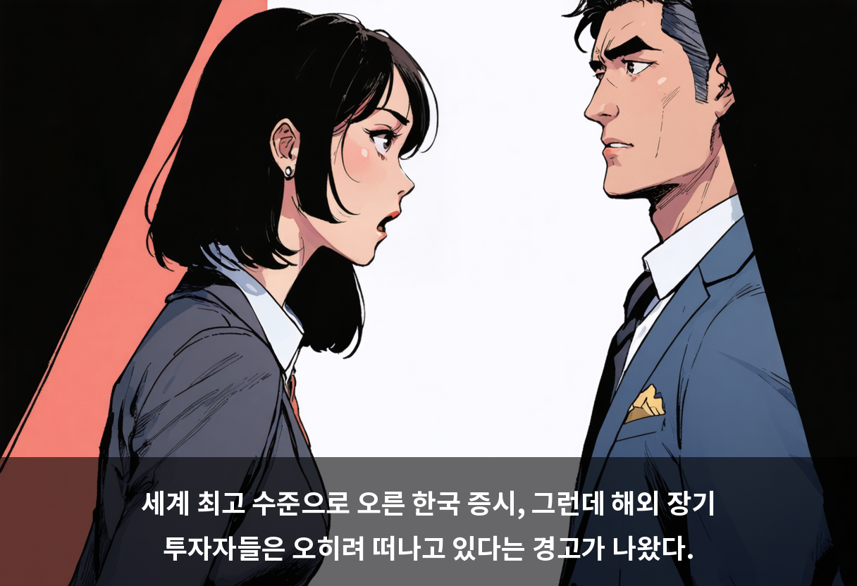 세계 최고 수준으로 오른 한국 증시, 그런데 해외 장기 투자자들은 오히려 떠나고 있다는 경고가 나왔다.