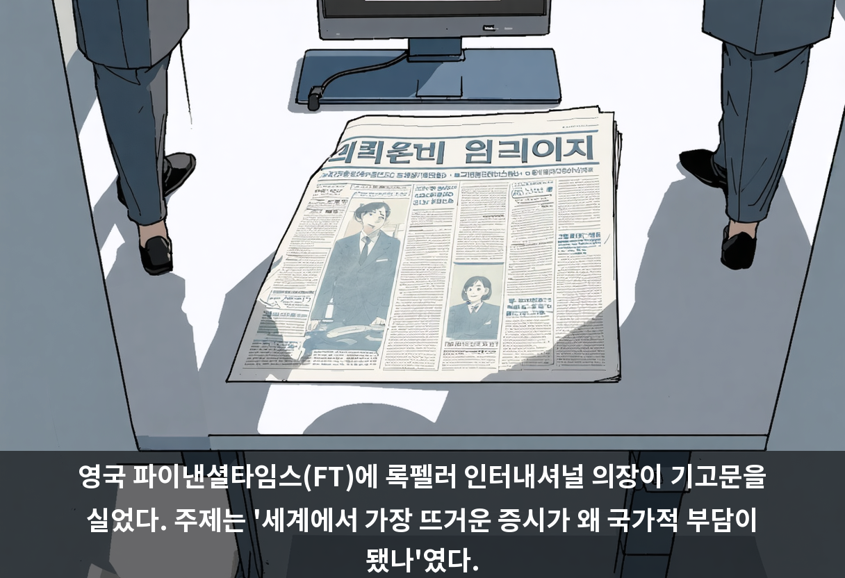 영국 파이낸셜타임스(FT)에 록펠러 인터내셔널 의장이 기고문을 실었다. 주제는 '세계에서 가장 뜨거운 증시가 왜 국가적 부담이 됐나'였다.