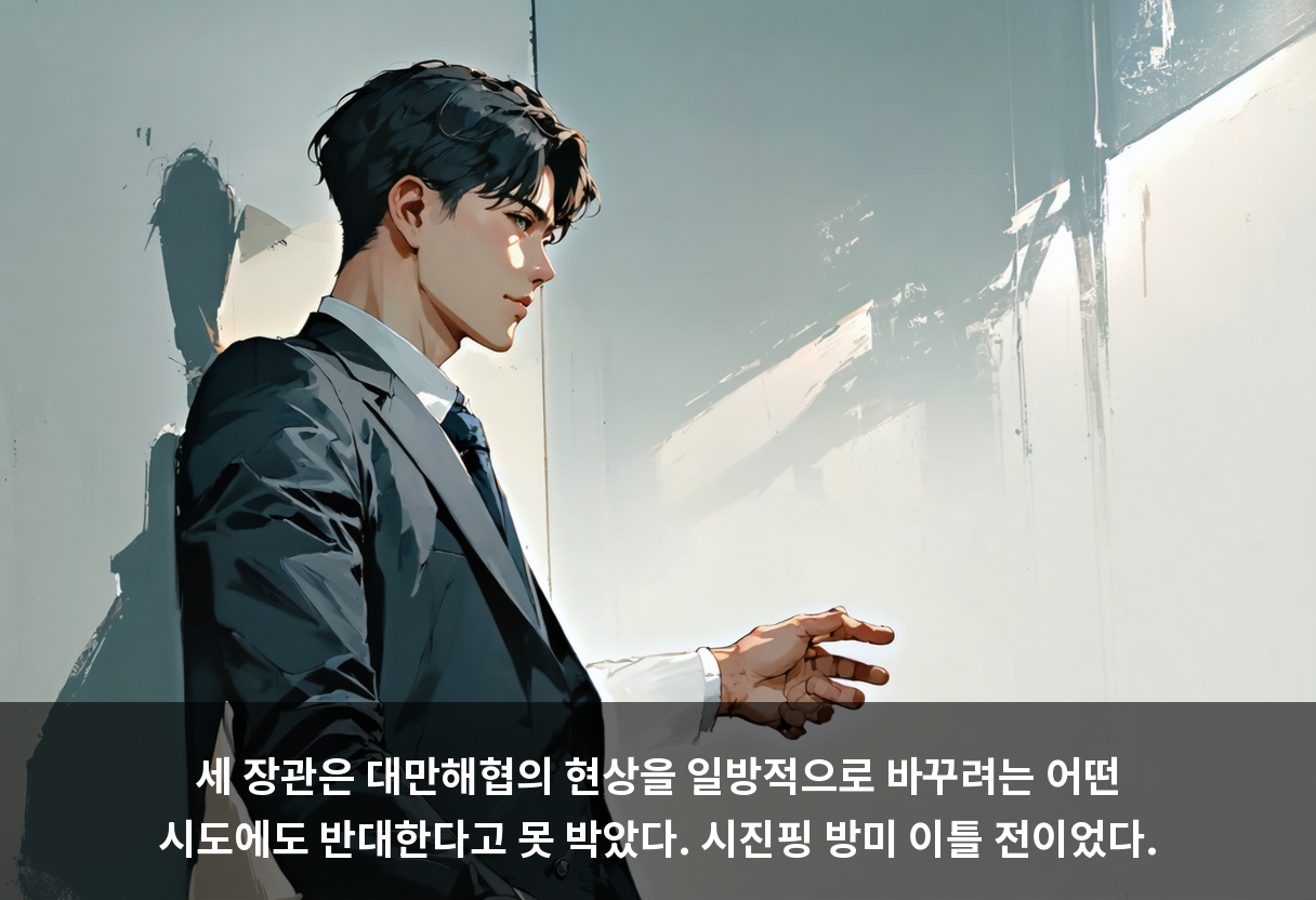 세 장관은 대만해협의 현상을 일방적으로 바꾸려는 어떤 시도에도 반대한다고 못 박았다. 시진핑 방미 이틀 전이었다.