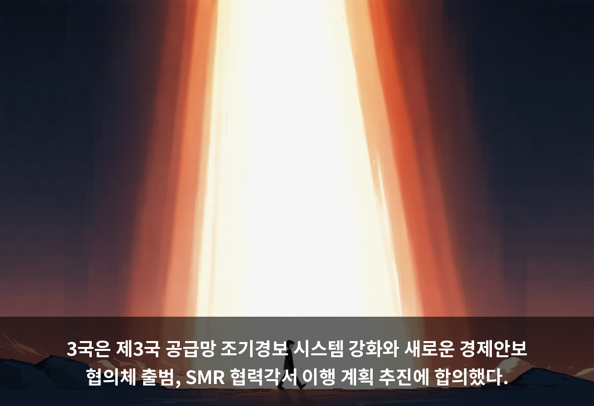 3국은 제3국 공급망 조기경보 시스템 강화와 새로운 경제안보 협의체 출범, SMR 협력각서 이행 계획 추진에 합의했다.