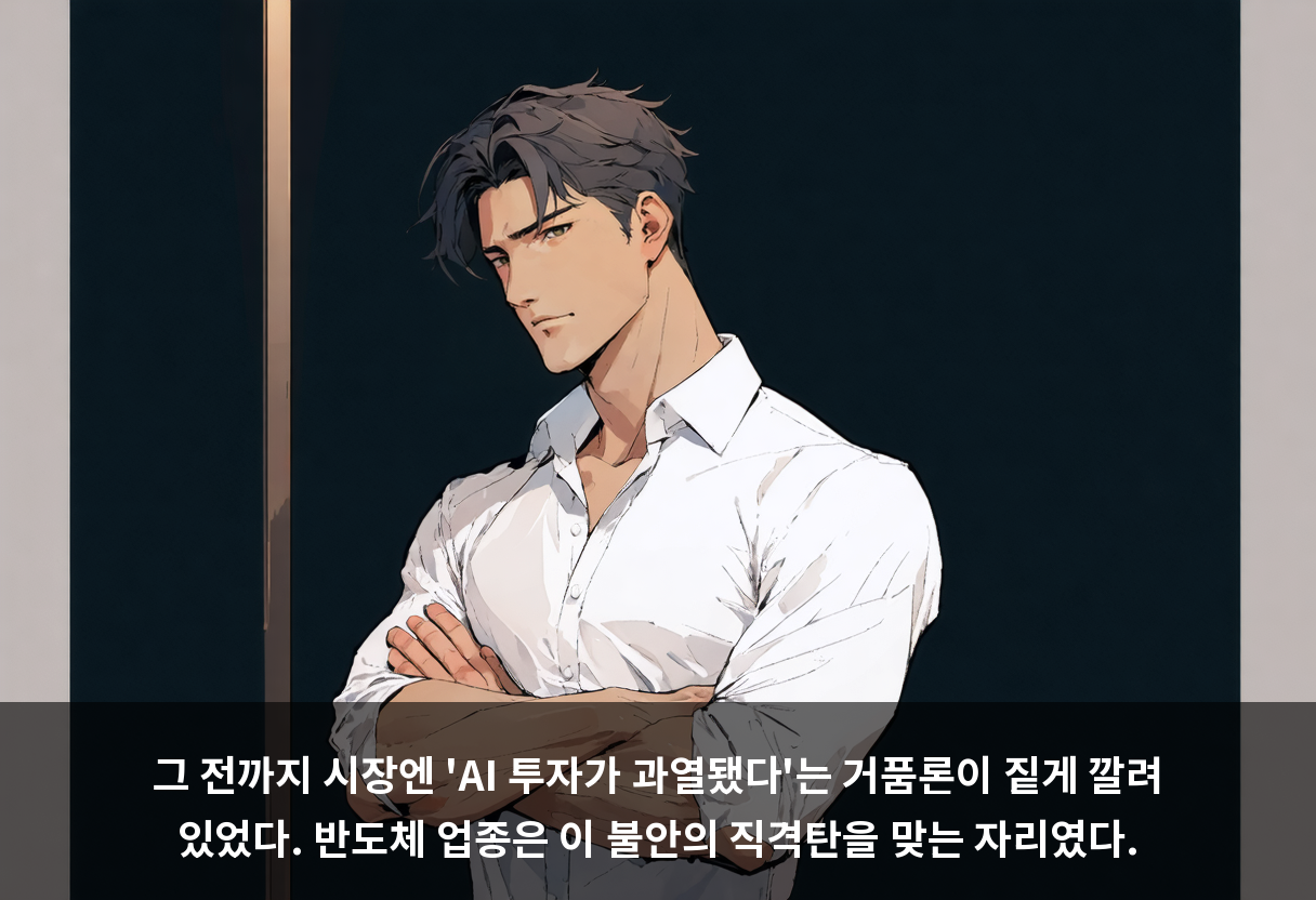 그 전까지 시장엔 'AI 투자가 과열됐다'는 거품론이 짙게 깔려 있었다. 반도체 업종은 이 불안의 직격탄을 맞는 자리였다.