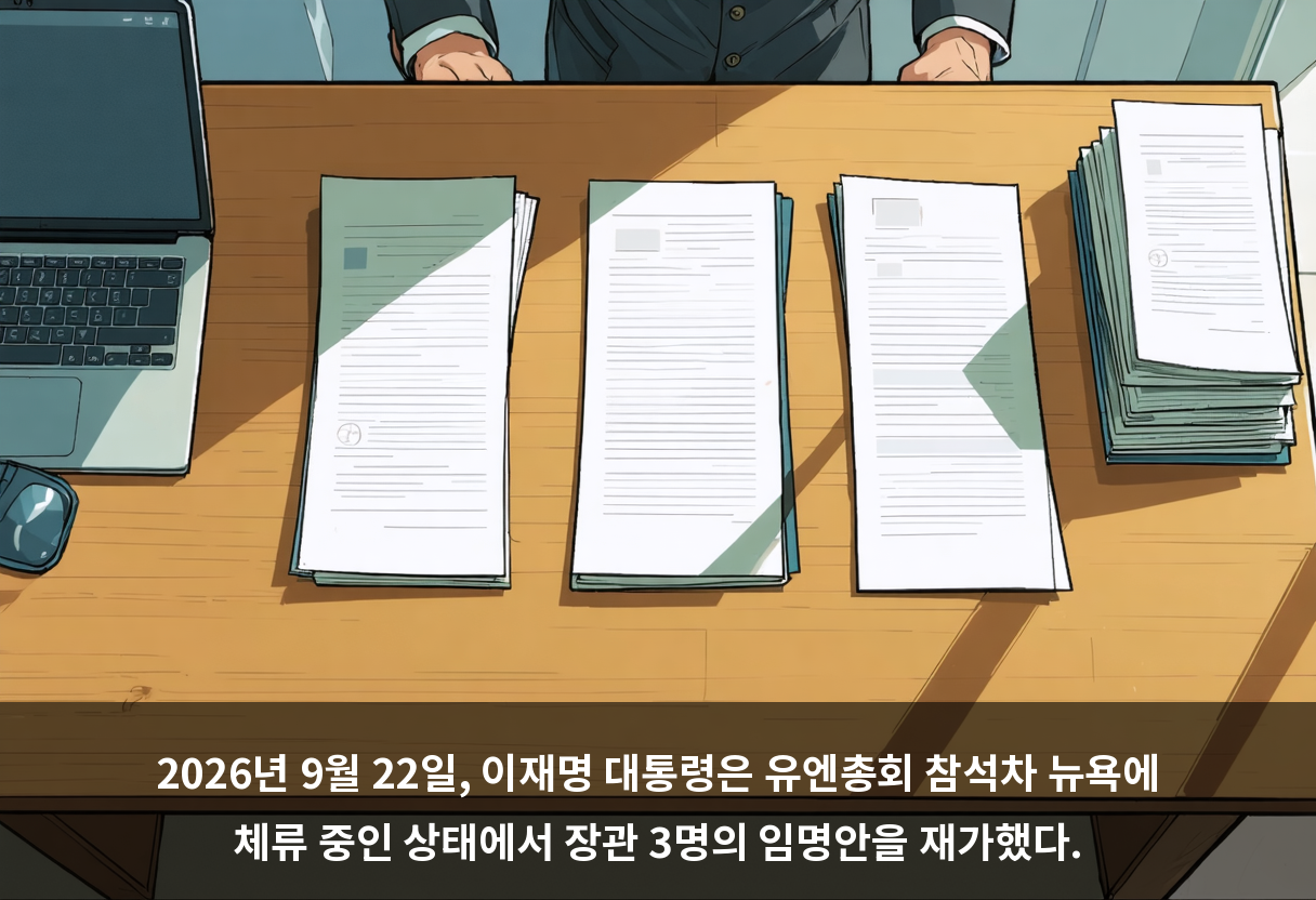 2026년 9월 22일, 이재명 대통령은 유엔총회 참석차 뉴욕에 체류 중인 상태에서 장관 3명의 임명안을 재가했다.
