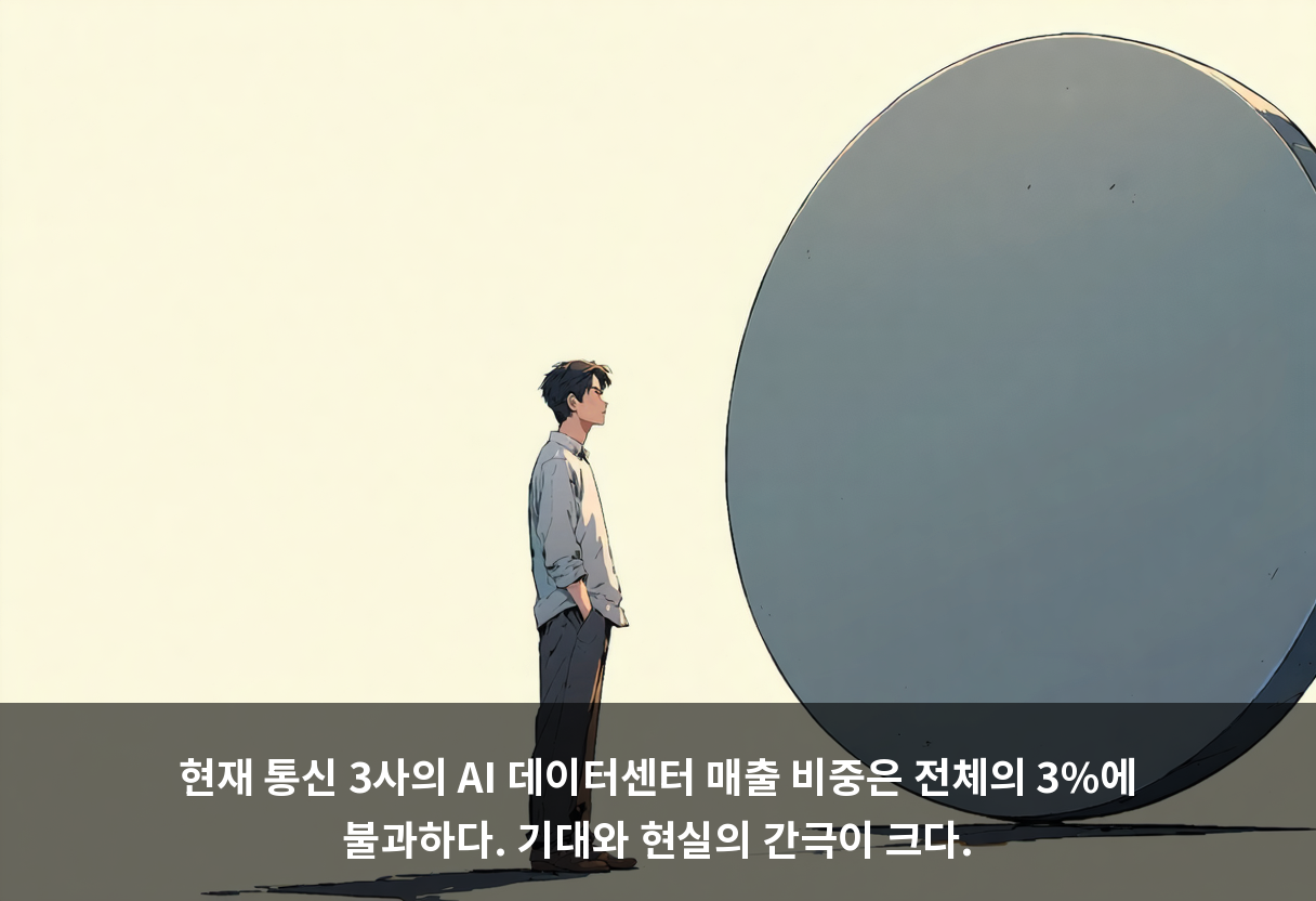 현재 통신 3사의 AI 데이터센터 매출 비중은 전체의 3%에 불과하다. 기대와 현실의 간극이 크다.