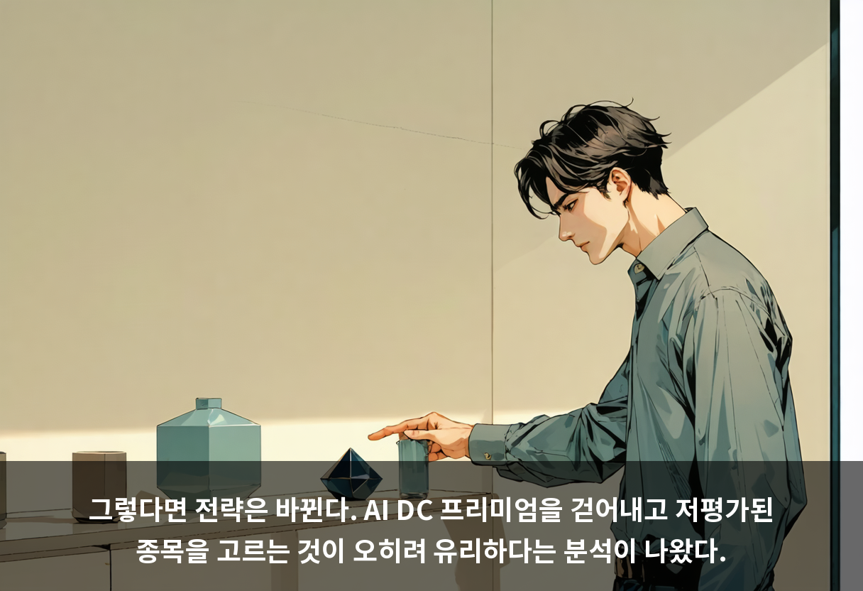 그렇다면 전략은 바뀐다. AI DC 프리미엄을 걷어내고 저평가된 종목을 고르는 것이 오히려 유리하다는 분석이 나왔다.