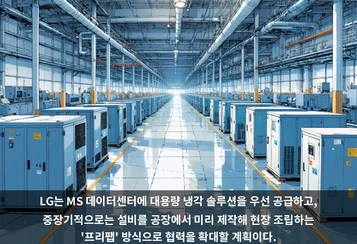LG는 MS 데이터센터에 대용량 냉각 솔루션을 우선 공급하고, 중장기적으로는 설비를 공장에서 미리 제작해 현장 조립하는 '프리팹' 방식으로 협력을 확대할 계획이다.