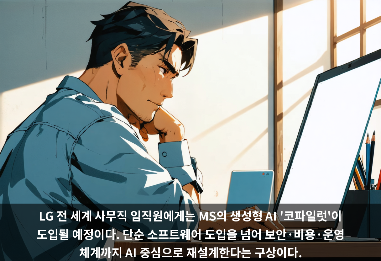 LG 전 세계 사무직 임직원에게는 MS의 생성형 AI '코파일럿'이 도입될 예정이다. 단순 소프트웨어 도입을 넘어 보안·비용·운영 체계까지 AI 중심으로 재설계한다는 구상이다.