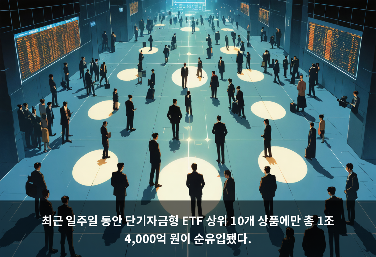 최근 일주일 동안 단기자금형 ETF 상위 10개 상품에만 총 1조 4,000억 원이 순유입됐다.