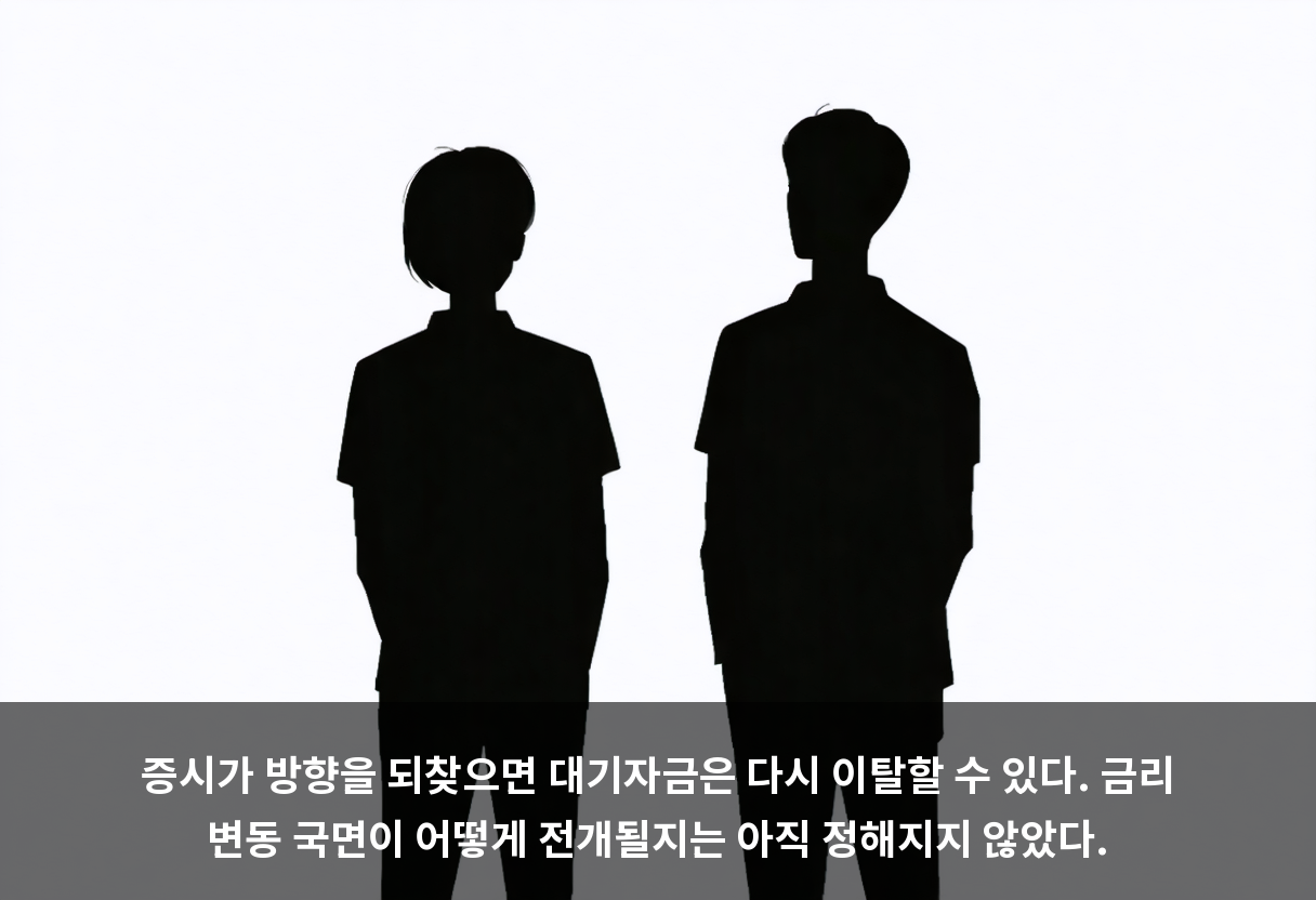 증시가 방향을 되찾으면 대기자금은 다시 이탈할 수 있다. 금리 변동 국면이 어떻게 전개될지는 아직 정해지지 않았다.