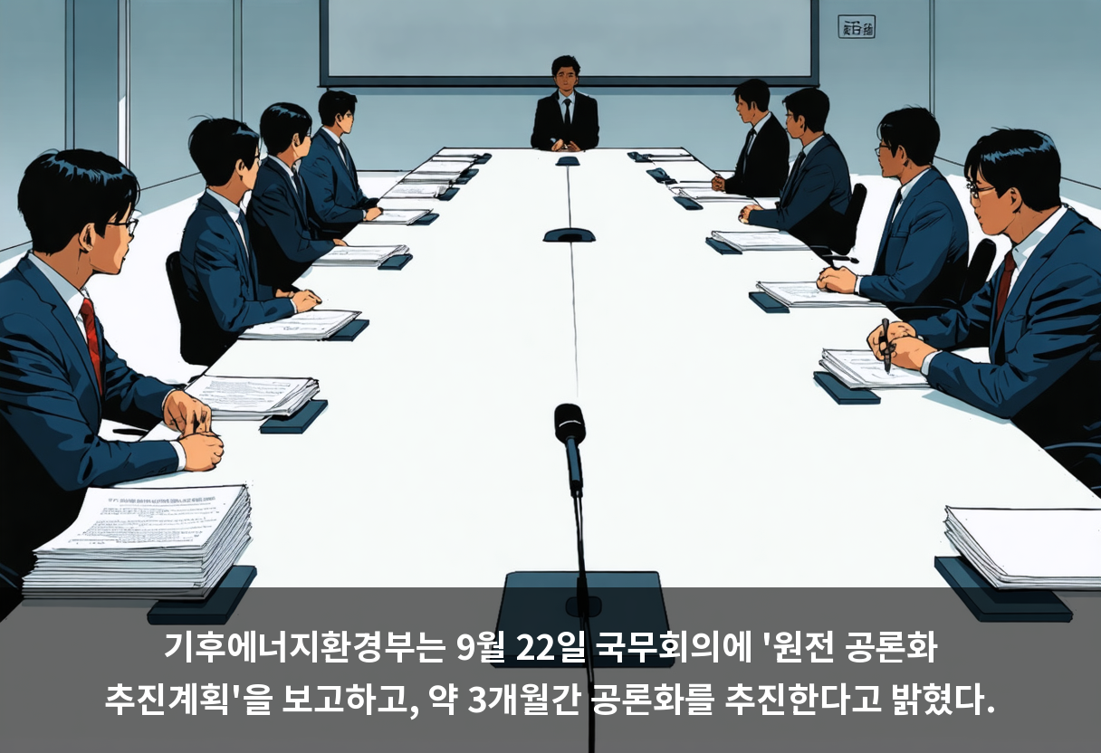 기후에너지환경부는 9월 22일 국무회의에 '원전 공론화 추진계획'을 보고하고, 약 3개월간 공론화를 추진한다고 밝혔다.