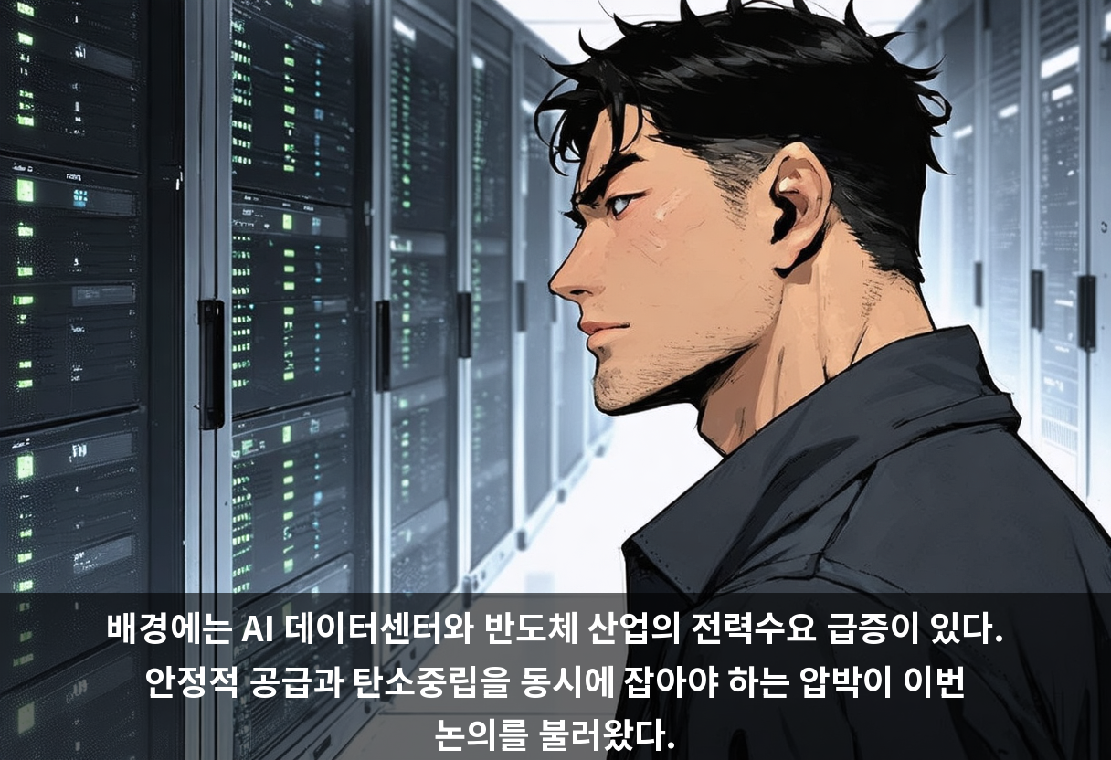 배경에는 AI 데이터센터와 반도체 산업의 전력수요 급증이 있다. 안정적 공급과 탄소중립을 동시에 잡아야 하는 압박이 이번 논의를 불러왔다.