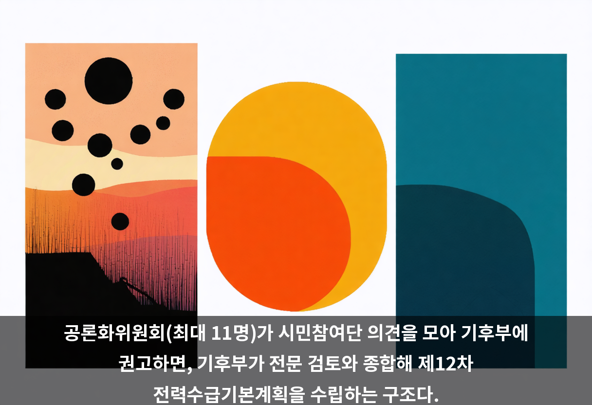 공론화위원회(최대 11명)가 시민참여단 의견을 모아 기후부에 권고하면, 기후부가 전문 검토와 종합해 제12차 전력수급기본계획을 수립하는 구조다.